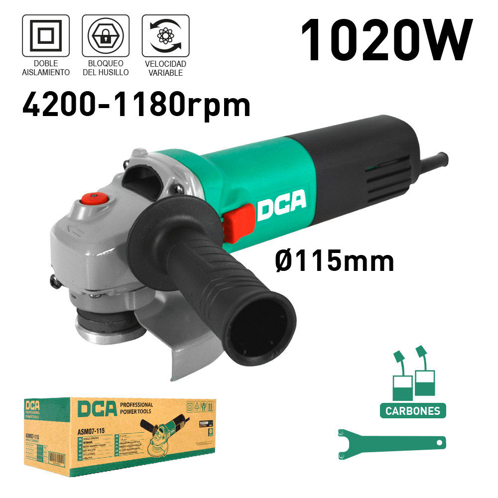 AMOLADORA VELOCIDAD VARIABLE DCA 4-1/2" 1020W